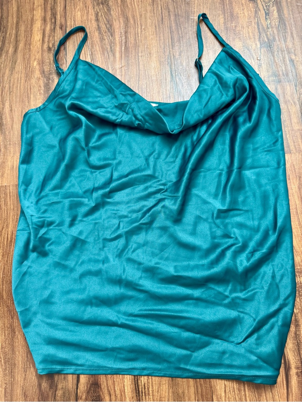AndtheWhy Silky Cowl Neck Camisole Tank Top - Teal, Size Medium